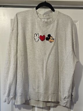 Disney Light Gray Crewneck Sweatshirt with Mickey Heart Patch